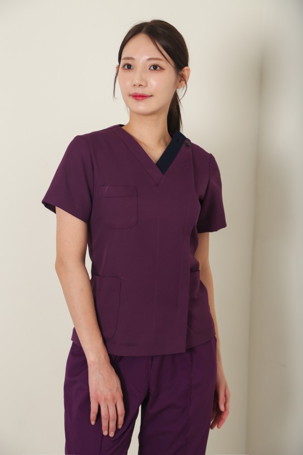 딥버건디브이넥